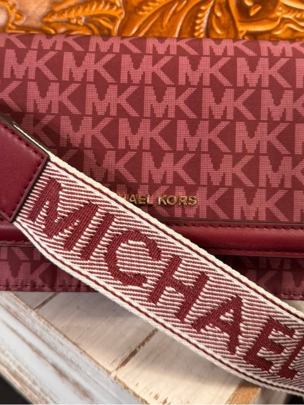 Michael Kors Burgundy MK Logo Crossbody with Branded Strap